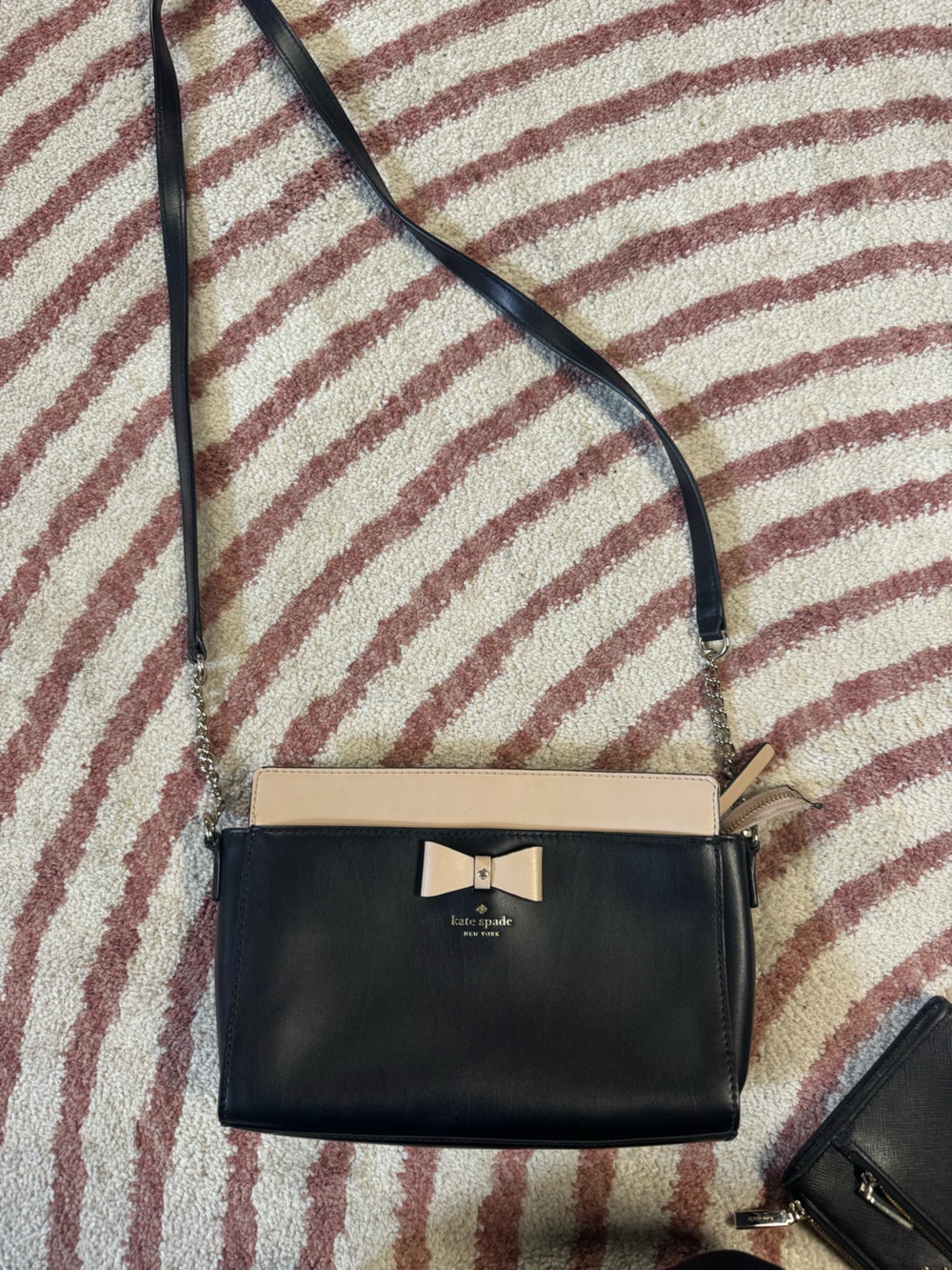 kate spade Black and Beige Bow Trim Crossbody Bag